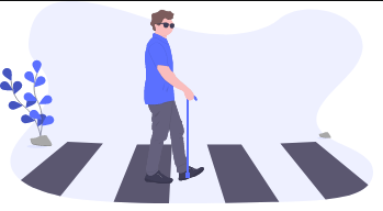 Homem cego atravessando faixa de pedestre